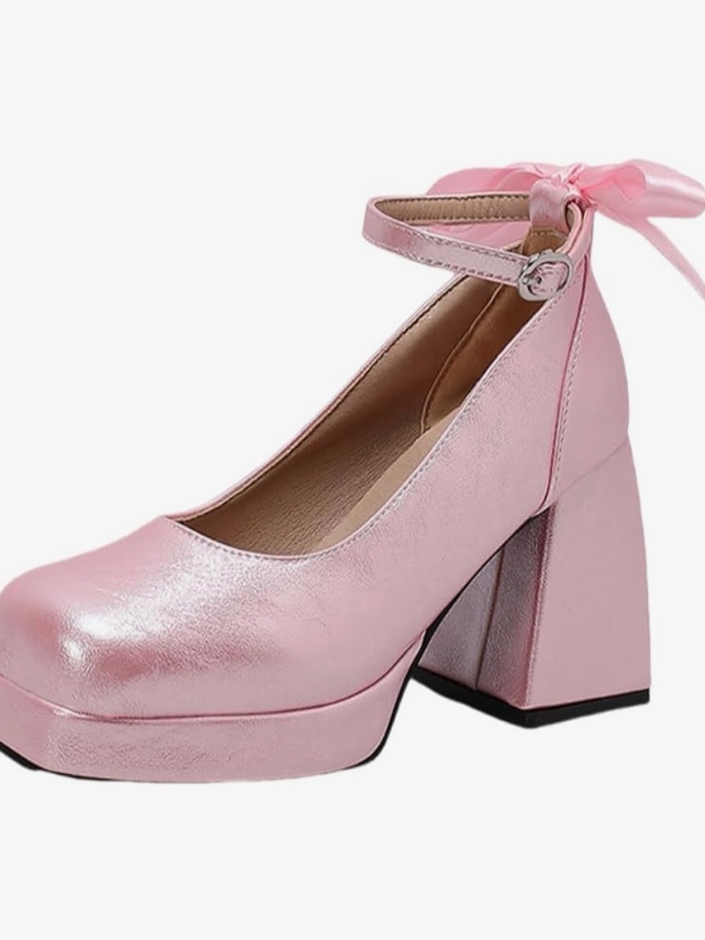 Women's Pink Ankle-Strap Block Heel Pumps